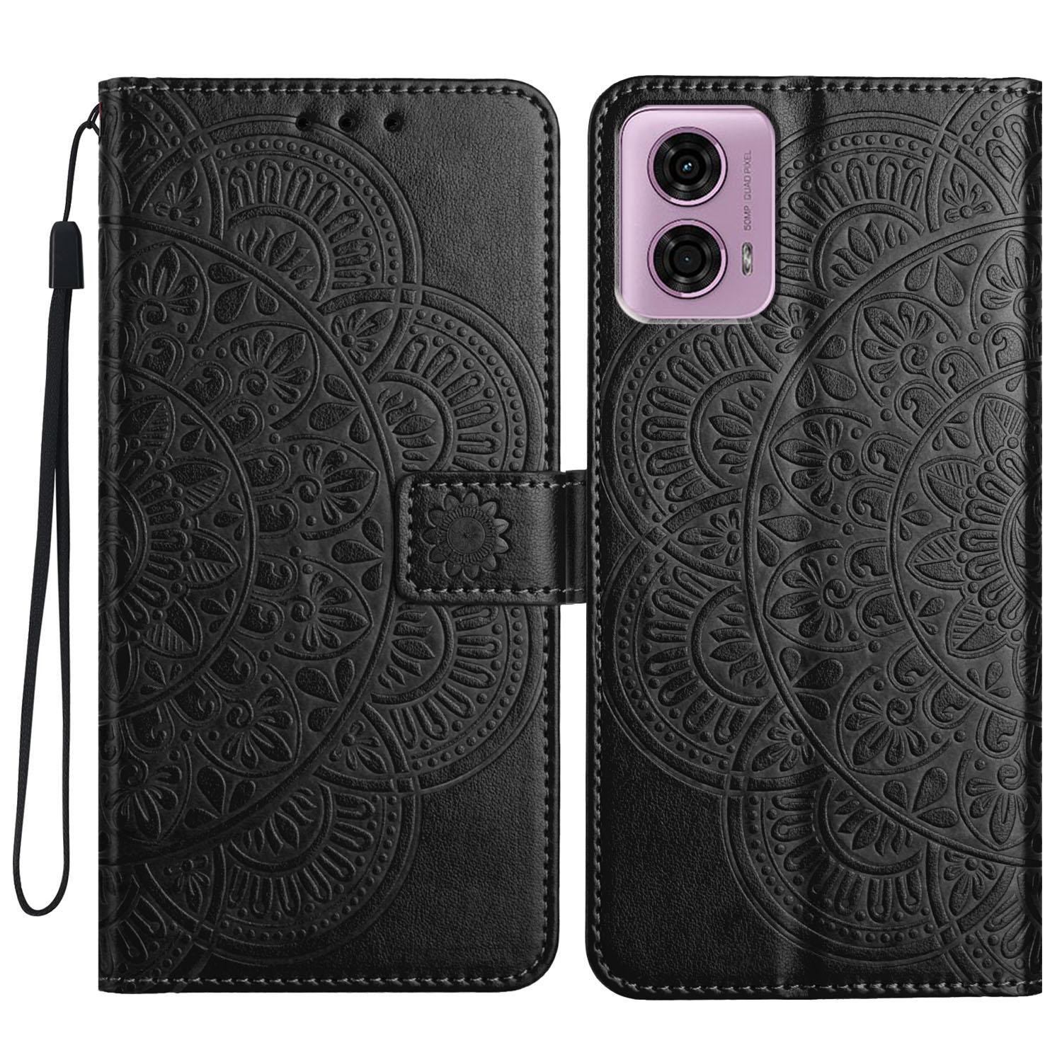 

Для Motorola Moto E14 4G/G04 4G/G04s 4G/G24 4G Чехол-кошелек Кожаный Чехол для телефона с мандалой Black