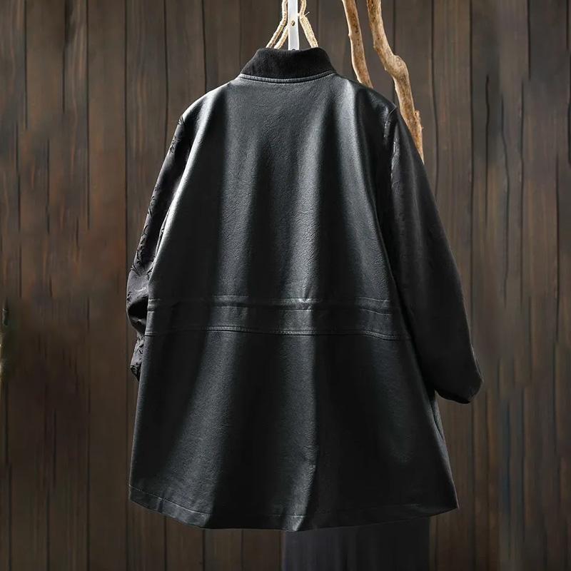 Ledermäntel für Damen PU-Jacke Wendbare Windjacke Locker Lässig Schwarze Jacke Top