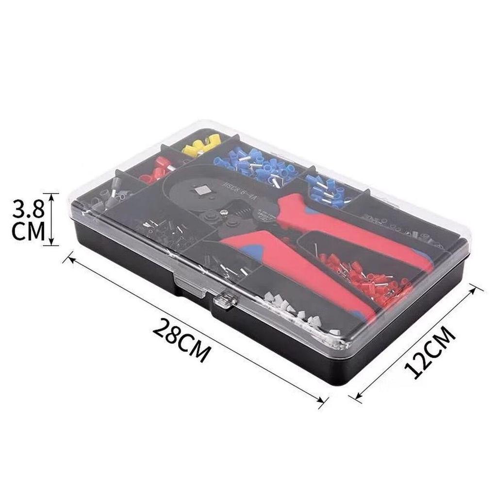VE Terminal Crimping Pliers Kit: 6-4A Crimp Pliers with 1200PCS Cold Press Wiring Terminals in a Plastic Box.
