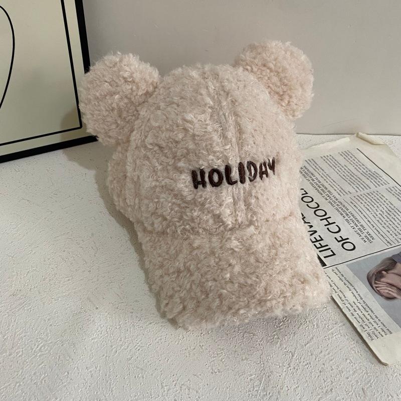 

JYL TS DIY Bear Ear Cap Women Winter Wide Brim Lamb Warm Hat Faux Fur 1222Mao12203 isabelline кольору