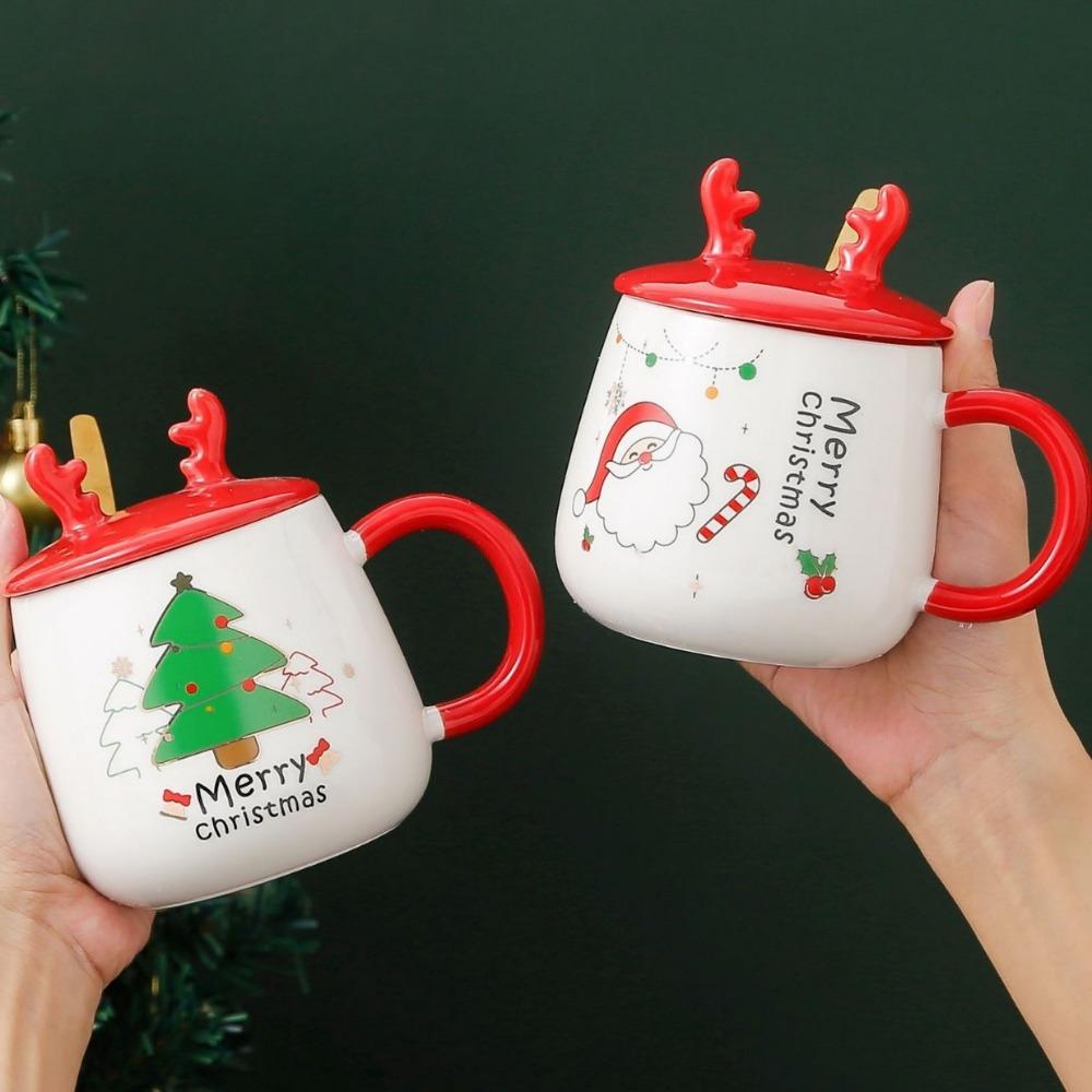 Christmas Elk Lid Mug Creative Water Cup Christmas Ceramic Cup Coffee Cup Souvenir Gift Set Gift Box
