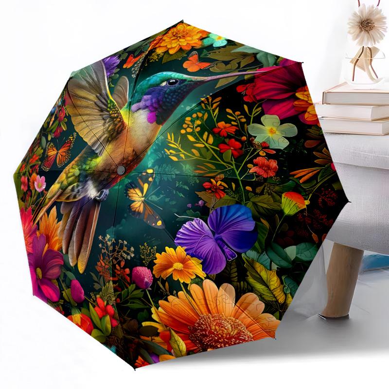 

Hummingbird and Flowers Outdoor Automatic Umbrella Retractable Design with 8-Rib Durability Lightweight Perfect Gift for Friends Family