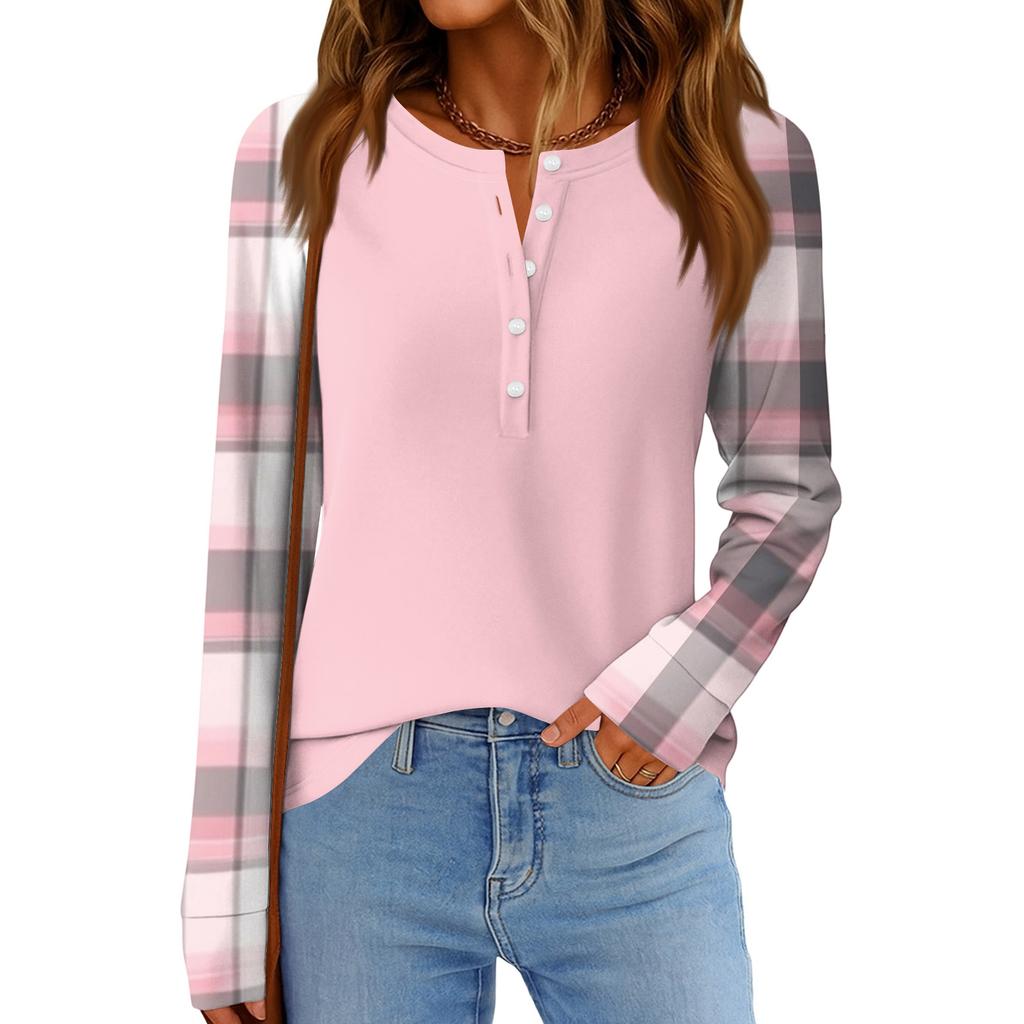 Dámská móda Volný top s dlouhým rukávem a kulatým výstřihem