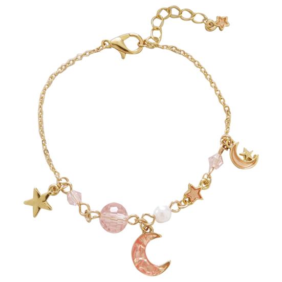 Moon Star Charm Faux Pearl Beads Bracelet Women Bangle Jewelry Gift