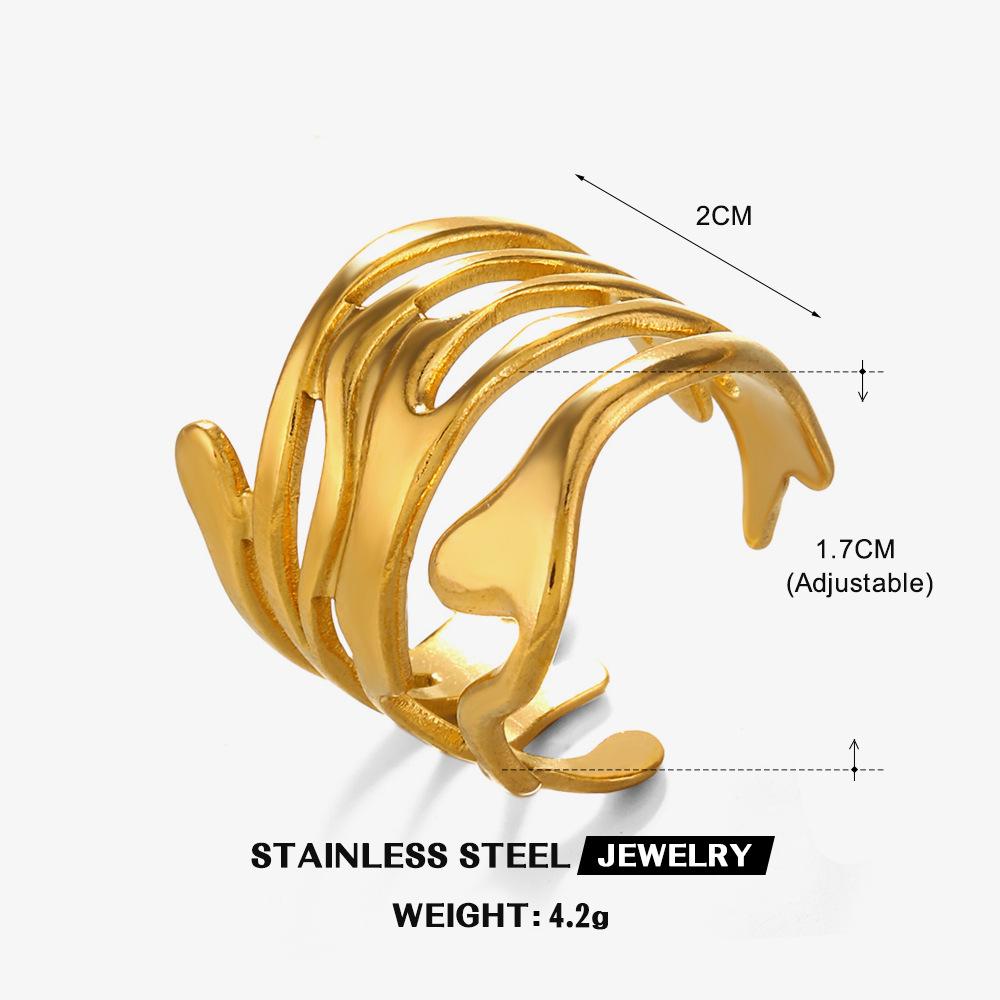 Stainless Steel Lava Irregular Hollow Ring for Women Metal Texture Waterproof Daily Simple Stylish Golden Rings Jewelry