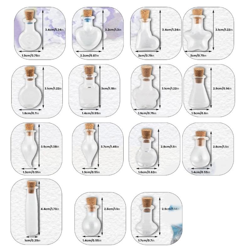 Set of 30 Different Designs Glass Bottle Ornament with Cork Stoppers and Nail Hooks for Crafting and Decoration