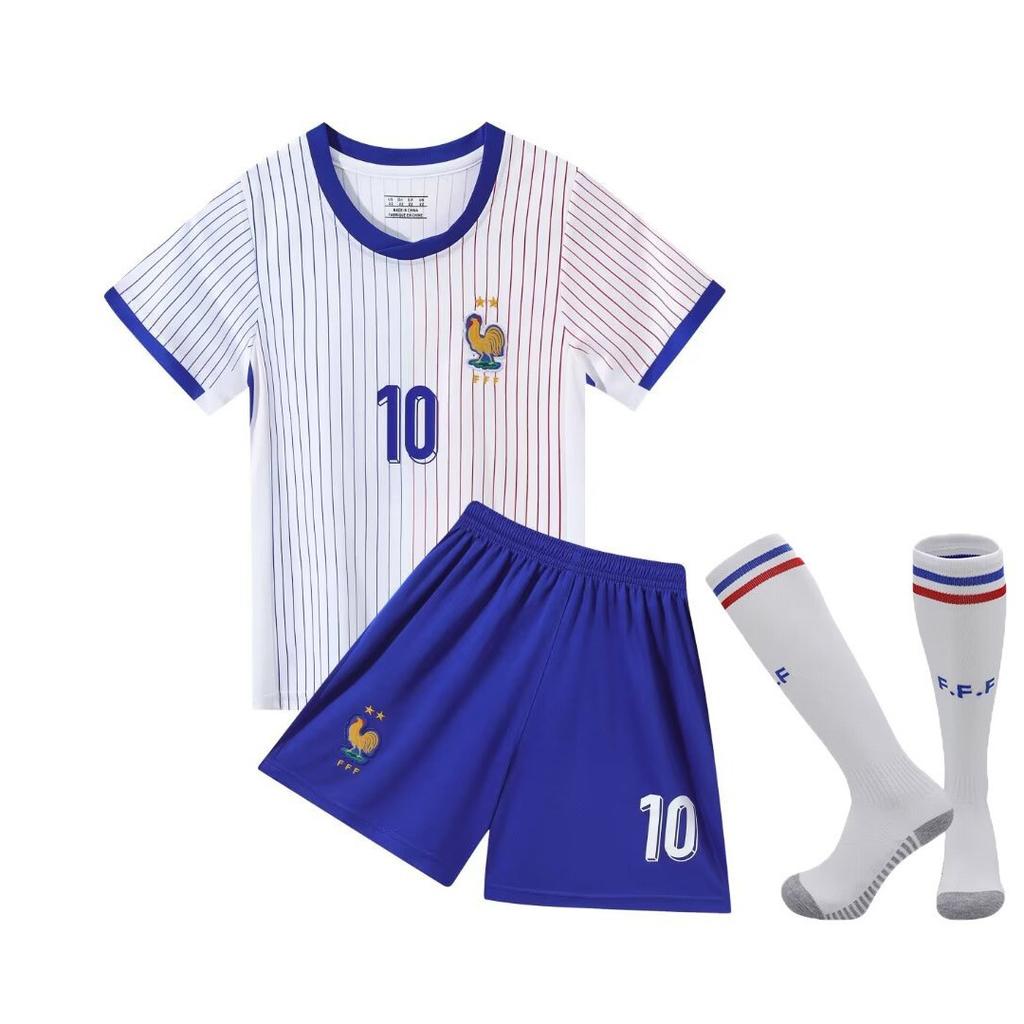 24-25 France Extérieur N°. 10 Maillots de Football Équipe Nationale Vêtements pour Enfants Ensemble pour Enfants Taille 14-30
