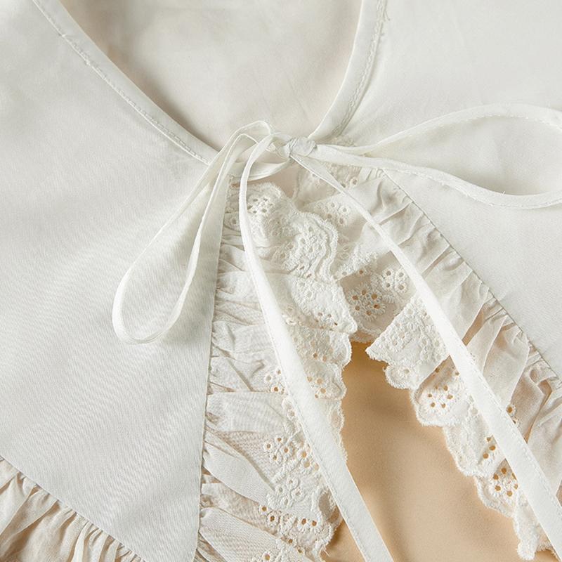 Royal Style Cotton Fake Collar Shawl Wrap Hollow Out Floral Lace Ruffled Trim Necklace Pointed  Lapel Blouse Dropshipping