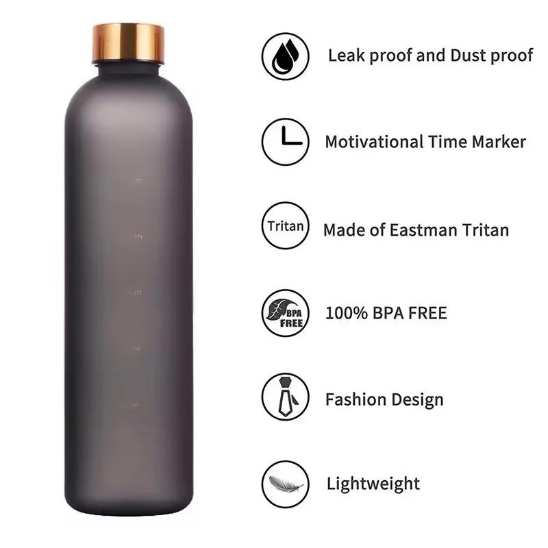 1L Flasche mit Zeitmarkierung 32 OZ Motivierend Wiederverwendbar Fitness Sport Outdoor Reisen Auslaufsicher BPA-frei Mattiertes Plastik