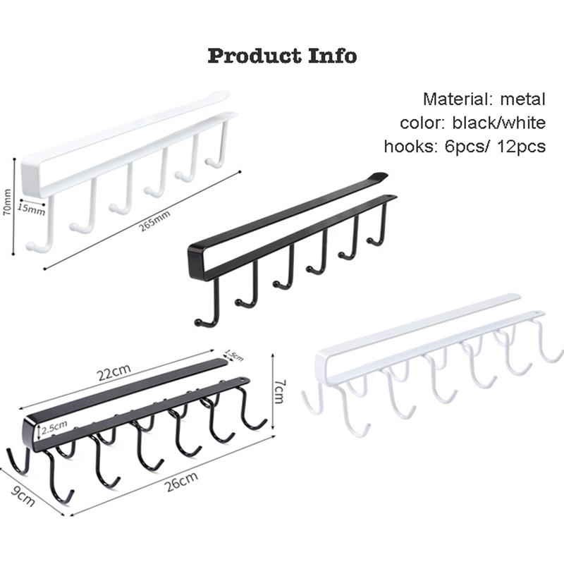 12 Hook Storage Shelf Wardrobe Kitchen Bathroom Organizer Iron Metal Under Shelves Hanging Rack Mug Cup Utensils Holder Kitchen