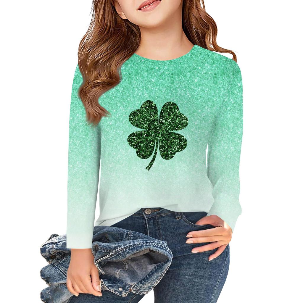 Girls Long Sleeve T Shirts Kids Fall Tops Crewneck Pattern Printed Basic Tees 5-14Y