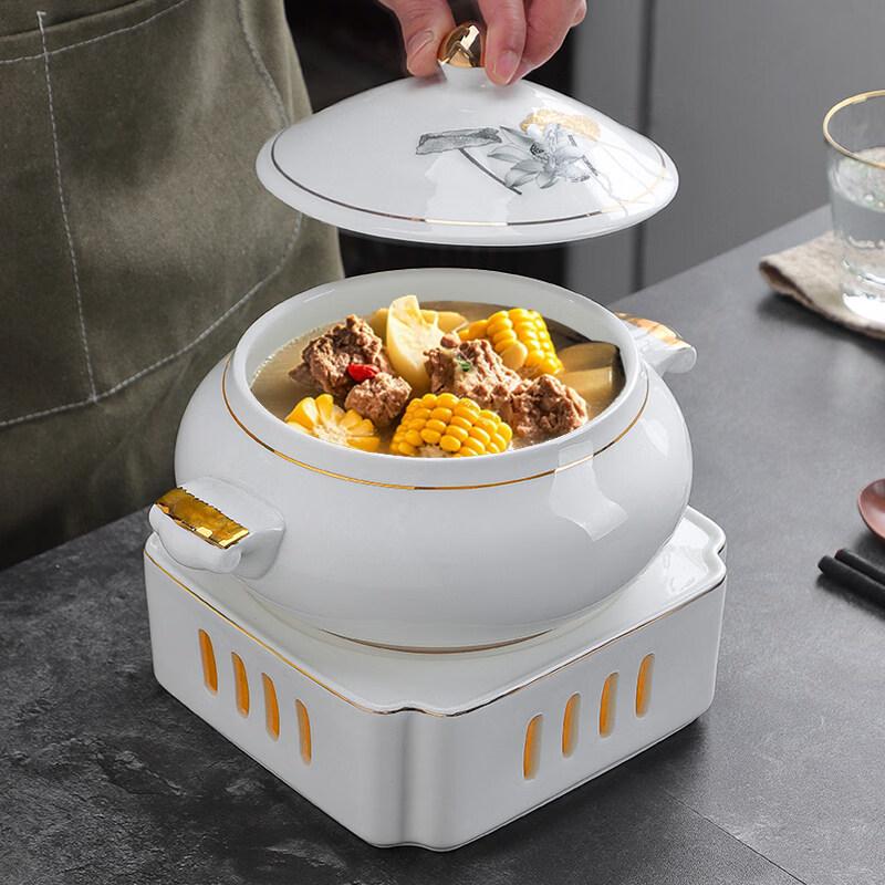 Jingbaodi Ceramic Double-Ear Soup Pot with Candle Heater