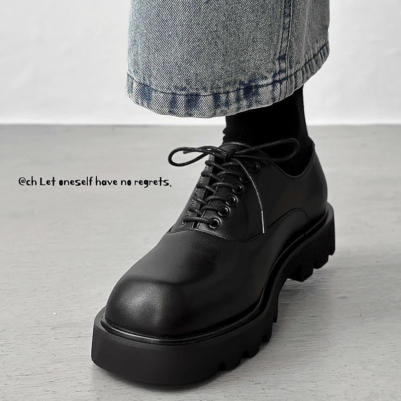 

Square Headed Leather Shoes for Men with High-end Feel,thick Soled Korean Version,niche Design,men Height Increasing Derby Shoes 37 чёрный