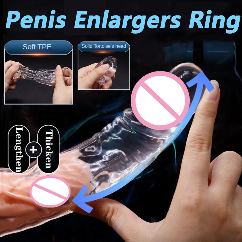 Penis Extender Cock Rings Reusable Delay Ejaculation Penis Condoms Dick Sleeve Silicone Glans Cover Enlargement Sex Toys For Men