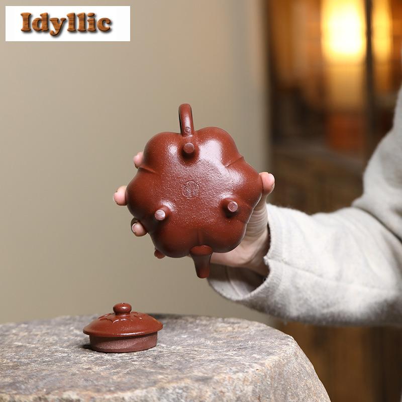 270ml Boutique Yixing Purple Clay Teapots Handmade Tripodia Pot Raw Ore Purple Jade Gold Sand Kettle Zisha Tea Set Tea Services