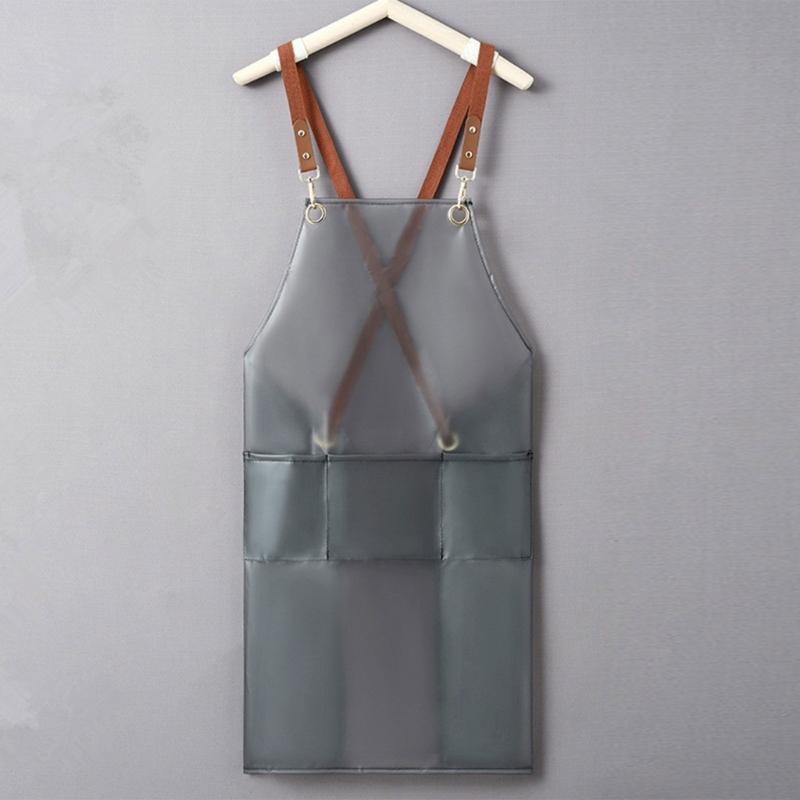 Transparent TPU Cross Back Cooking Apron Oil-proof Overall Household Kitchen Women Work Clothes with Pocket Halter Apron