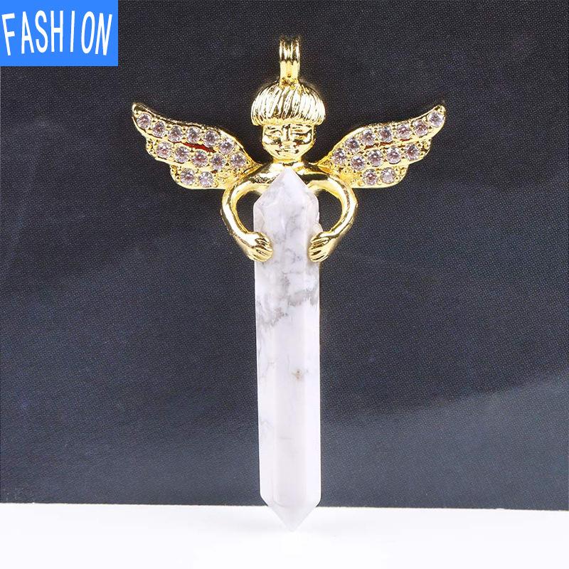 Sechseckiger Anhänger aus natürlichem Kristall, Amor-Diamant, Engelsflügel-Halskettenanhänger