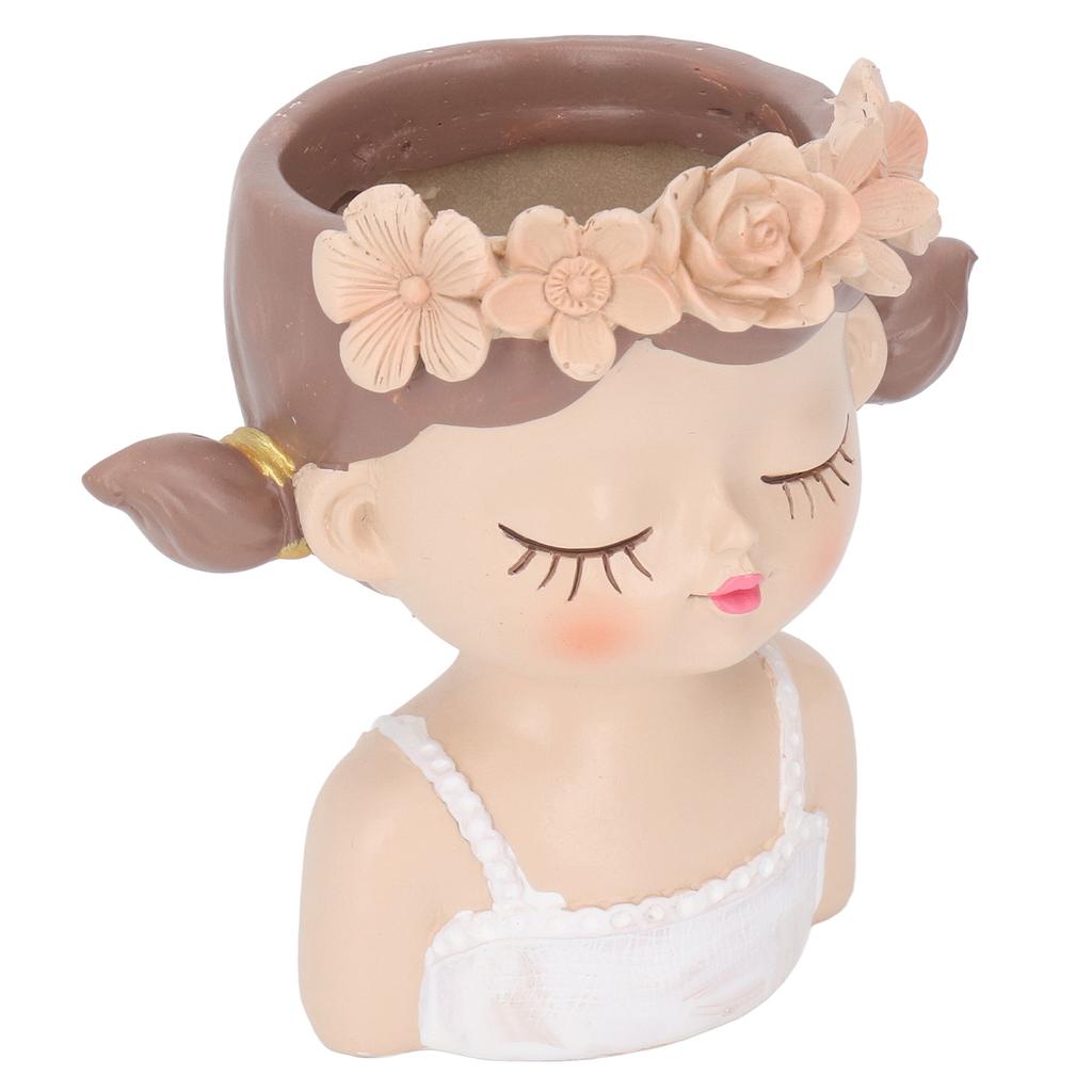 Girl Flower Pot Cute Shape Resin Face Planter Pot with Drainage Hole for Succulents Cactus Indoor