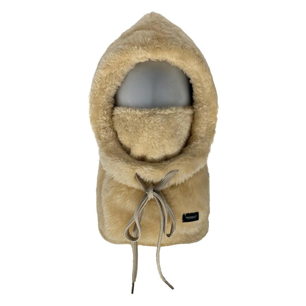 Winter Plüsch Kälteschutz Gesichtsmaske Mütze - Elastischer Kordelzugverschluss, Leichter Warmer Radfahren Ski Outdoor-Sport Pullover, Einfarbige Kapuzenmütze