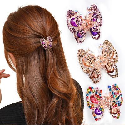 Korean Rhinestone Butterfly Hair Claw Clip - Medium Alloy Hair Accessory