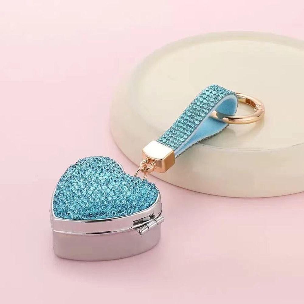 Bunter Strassstein Strassstein Herz Schlüsselanhänger Glänzend Bling Platzsparend Mini Pillendose Tragbar Dekorativ