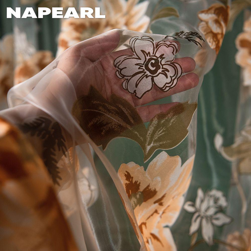 1PC Modern Fashionable Retro Peony Printed Transparent Sheer Window Curtain for Living Room Bedroom Home Decor NAPEARL
