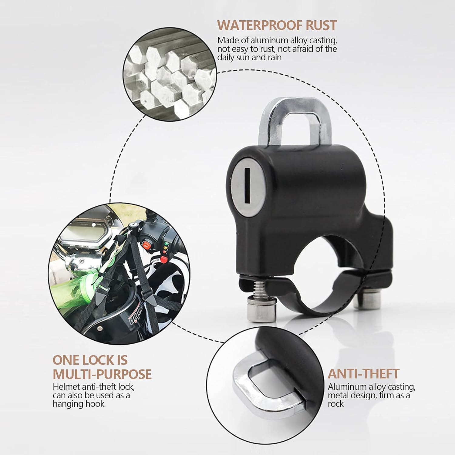 

Ejoyous Motorcycle Helmet Lock, Universal Motorbike Anti Theft Helmet Lock Aluminum Alloy Security Padlock with 2 Keys for Electric Bike Vehicles ATV