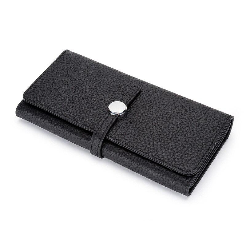 Long Genuine Leather Wallet Women's Folding Large Capacity Wallet New Soft Cowhide Women's Clutch Phone Holder Wallet
