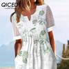 QICED Summer Dress With Pockets Anti-Pilling Popular Floral Print Cocktail Tunic Long Streetwear Dressy Outfits