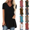 Women's Solid Color V-Neck Short Sleeve Longline T-Shirt Casual Loose Fit Summer Basic Tee Top Plus Size S-5XL