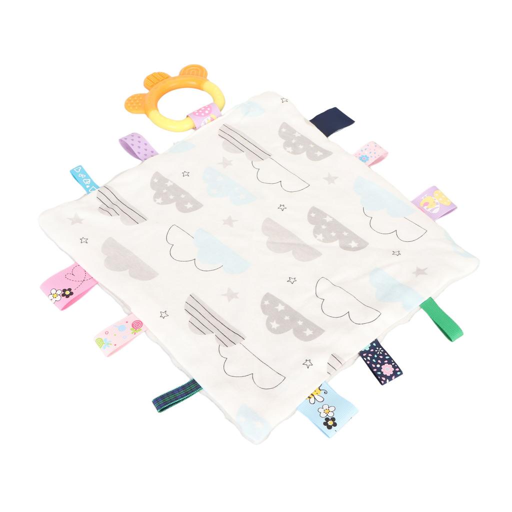 Baby Tags Sicherheitsdecke Weiche Baumwolle Niedliches Wolkenmuster Beruhigende sensorische Decke mit Beißring