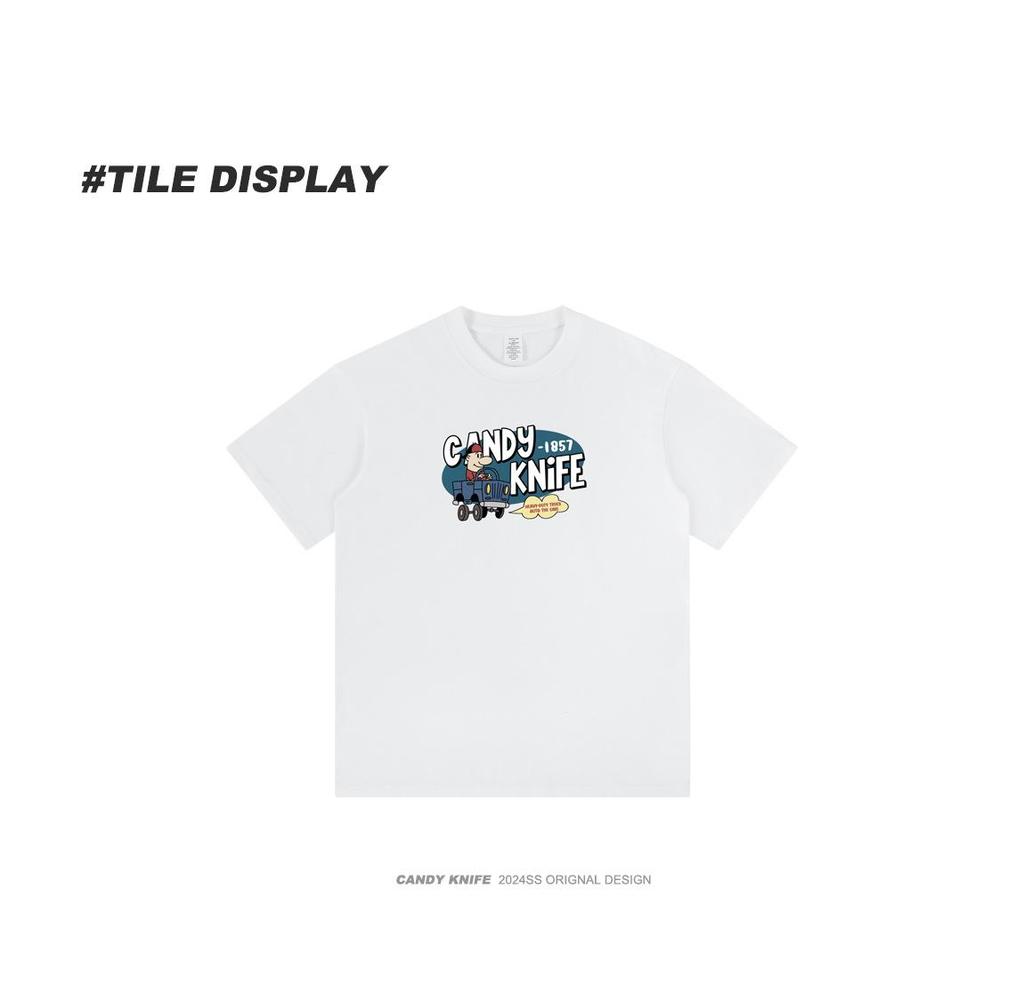 Retro Street Trend Cartoon Print Minimalist Unisex Loose Short Sleeve T-Shirt