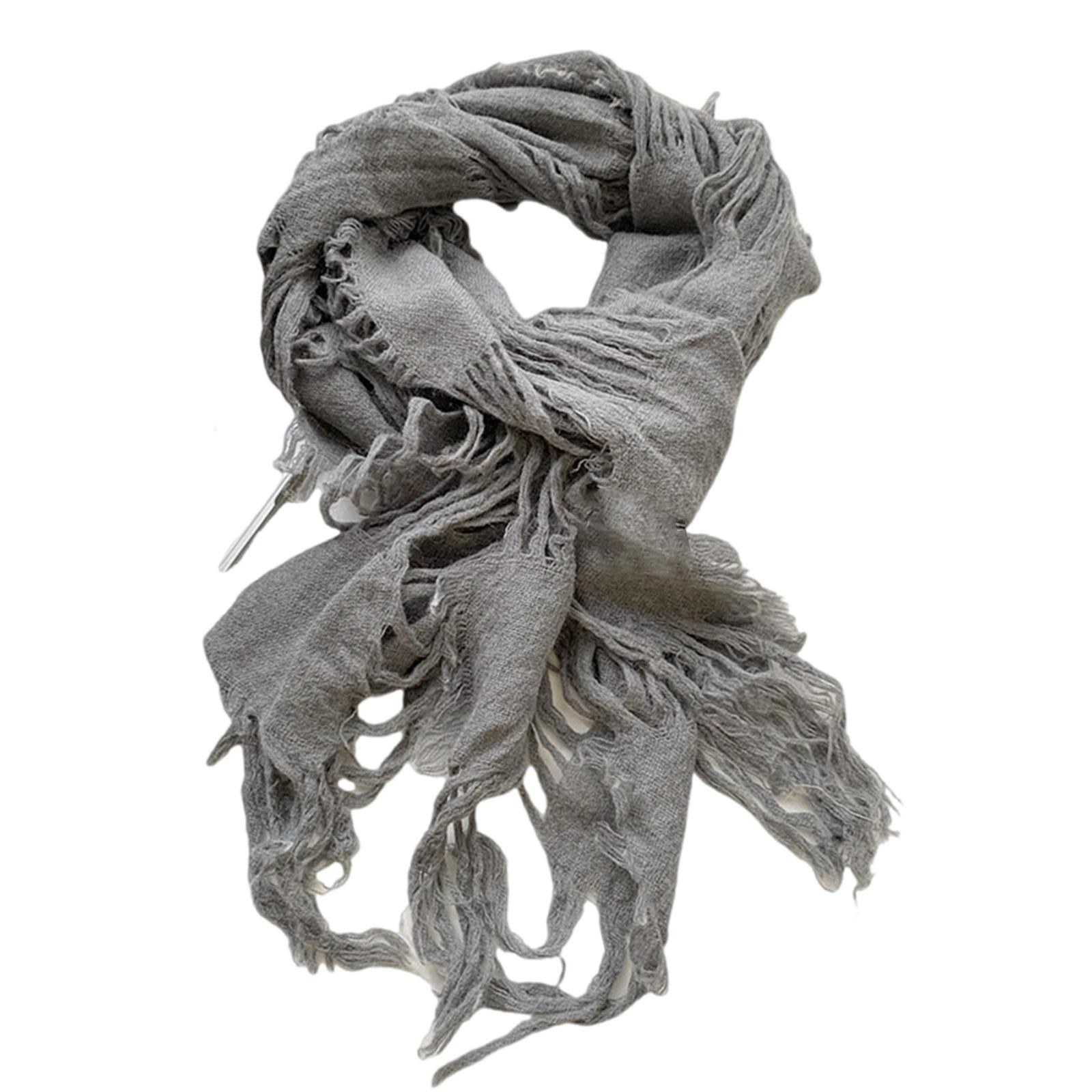 

Винтажный шерстяной шарф, потертый рваный шейный платок для женщин и мужчин, унисекс, теплый шейный платок для зимы и отдыха на природе, модный шейный платок серый