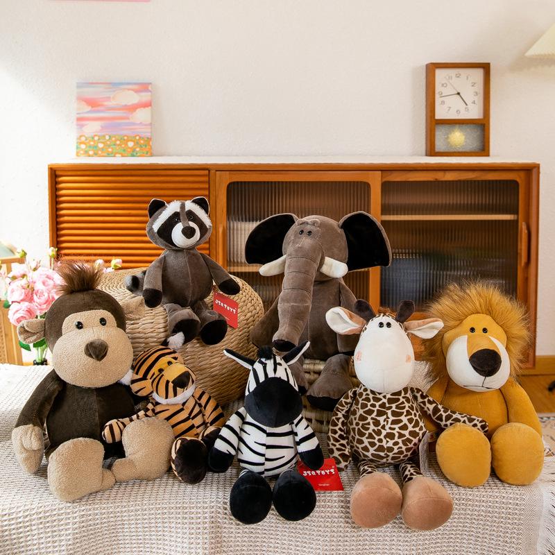 Jungle Animal Plush Toys: Elephant, Monkey, Tiger, Lion, Giraffe