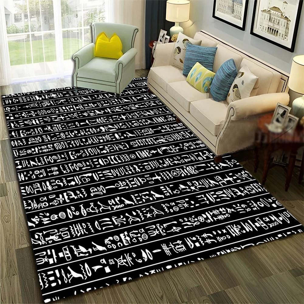 3D Egyptian Pharaoh Hieroglyphics Carpet Rug for Home Living Room Bedroom Sofa Doormat Decor,kids Area Rug Non-slip Floor Mat