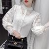 Frauen Spitze Blusen Blütenblatt Hülse Frauen Bluse Chic Taste Aushöhlen Blume Spitze Patchwork Weißes Hemd Top Weibliche Kleidung