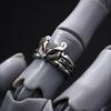 Retro Owl With Earrings Adjustable Open Ring For Men Gothic Punk Edgy Silver-plated Copper Jewelry Unisex Accessories Cool Gift