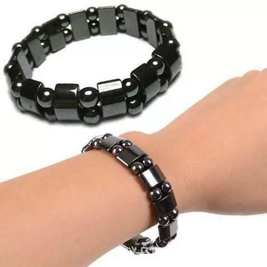 Hematite Magnetic Black Bracelet: Trendy Double Row Beads for Men & Women
