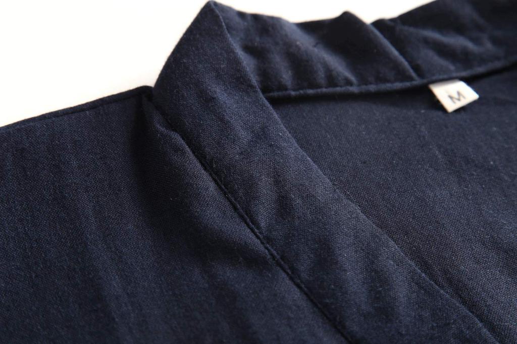 SISOFTLY Rukáv Jinbei Jednobarevný Podzim Zima Jaro Léto Dvojitá Gáza Sada Pratelné Letní Kimono Samue Shijira Vazba Pyžamový Set [SISOFTLY] Pánský 3/4