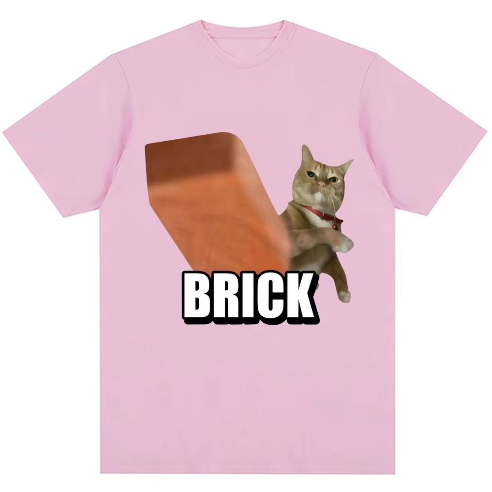 

Novelty Creativity Alien Cat Alphabet T Shirts Meme Throwing Brick Tee Women Unisex Cotton Summer Harajuku Oversized Loose Tops 4XL