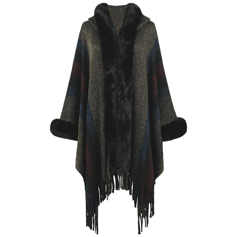 Herfst en Winter Dames Kleurbotsing Losse Vleermuis Mouw Grensoverschrijdende Cape Vest Gebreide Kleding V-Hals Trui