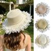 Women Flower Brim Straw Hat Beach Sun Protection Hat Breathable Mesh Straw Lightweight Wide Brim Summer Hat for Travel Outdoor Photography