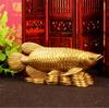 Copper Arowana Dragonfish Figurine, Feng Shui Item, Good Luck Charm, Folk Craft, Business Success, Prosperity, with Red String Bracelet
