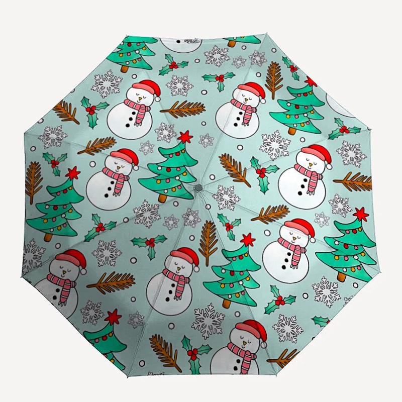 

1pc Snowman Tree Pattern Auto-Fold Umbrella with One-Touch Open/Close - 8 Reinforced Ribs for Windproof Stability, yy251118188