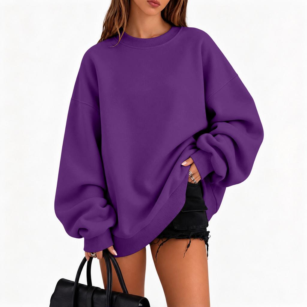 Women's Fall Winter Casual Crewneck Sweatshirt Color Long Sleeve Top