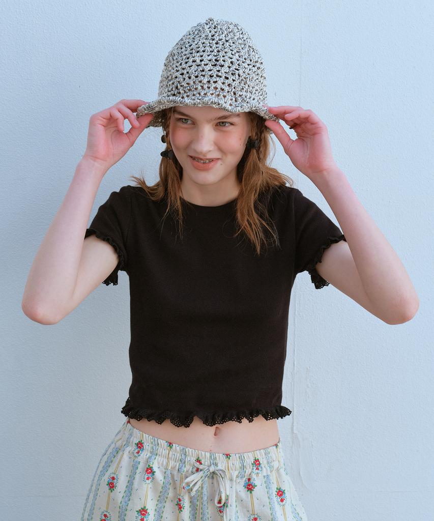 FUNFROMFUN Uneven Knit Bucket Hat, Melange Black