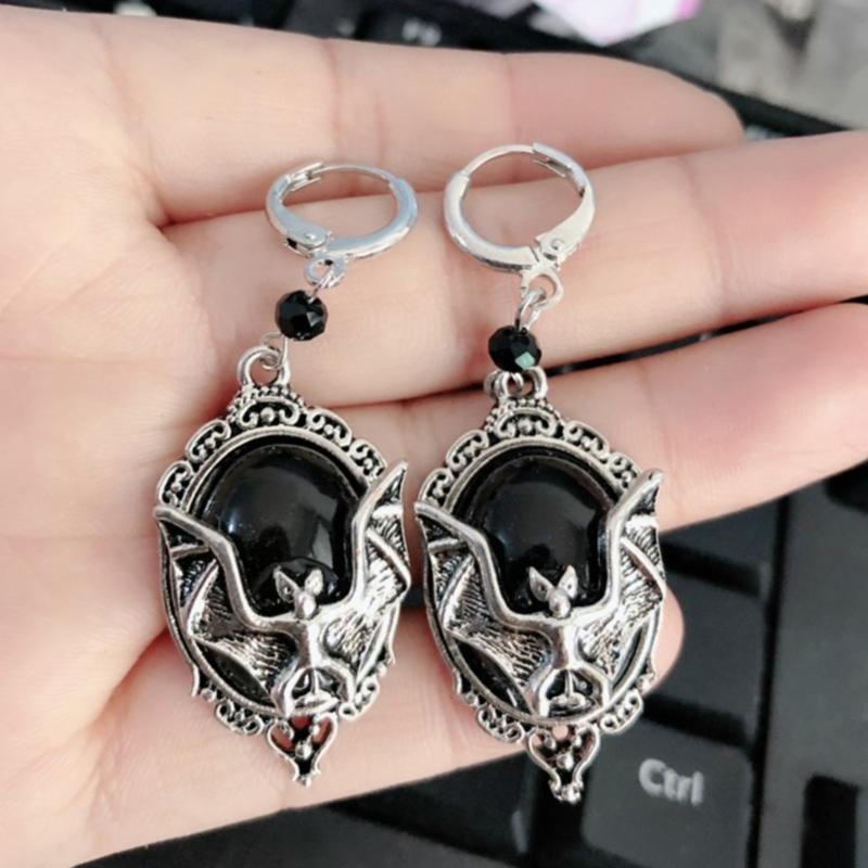 Halloween Black Bat Vampire Earrings Necklace Ring Jewelry Set Halloween Scary Decor Party Gothic Jewellery Gift for Women Girl