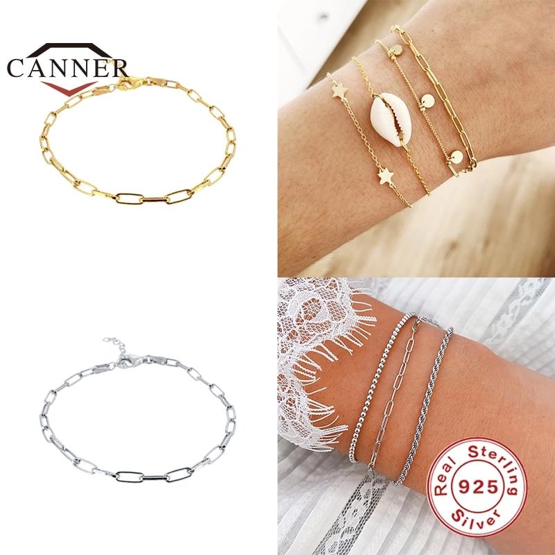 New Arrival Real Sterling Women Tone Wrist Bracelet Ins Sleek Minimalist Adjustable Wrist Bracelet Fine Jewelry PulserasSimple Wrist