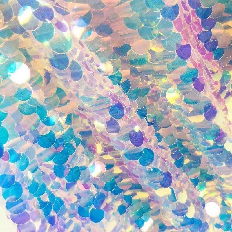 18mm Shiny Sparkle Sequined Embroidery Lace Laser Mermaid Big Hanging Sequined Mesh Material Shooting Background Costume Fabric