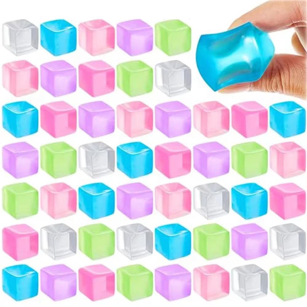 1/3/5/10 Pcs Fidget Toy Mini Squishy Toys Ice Block Stress Ball Toy Kawaii Transparent Cube Square Stress Relief Squeeze Toy